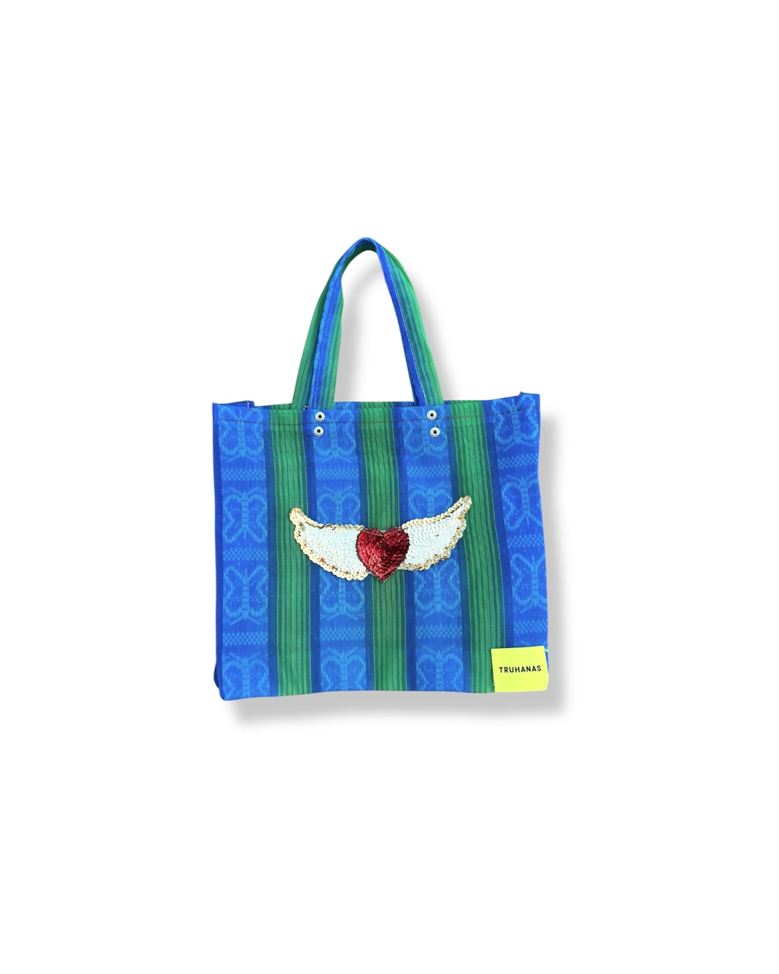 BOLSA PEQUEÑA MEXICANA AZUL CORAZÓN CON ALAS