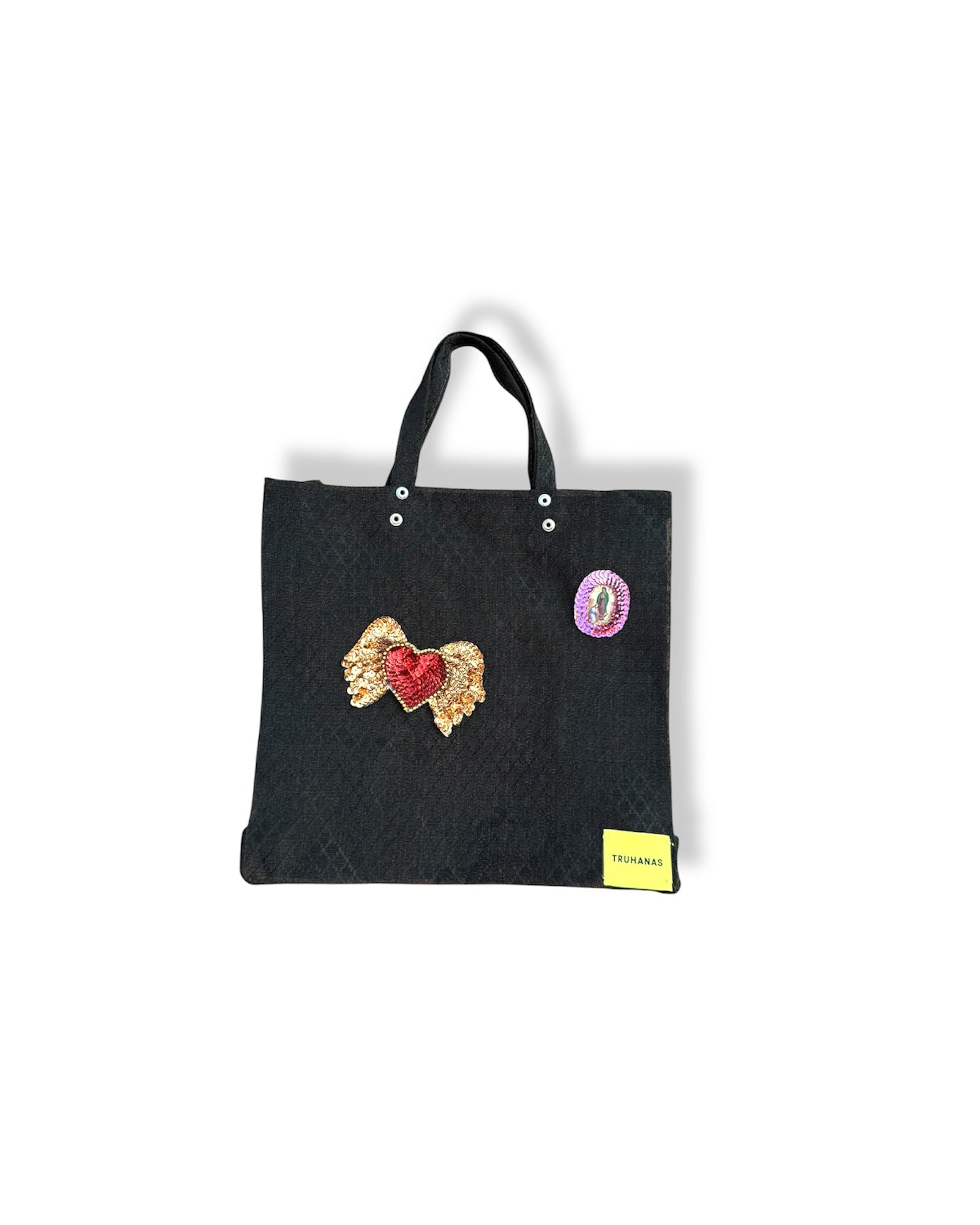 BOLSA PEQUEÑA NEGRA VIRGEN ROSA