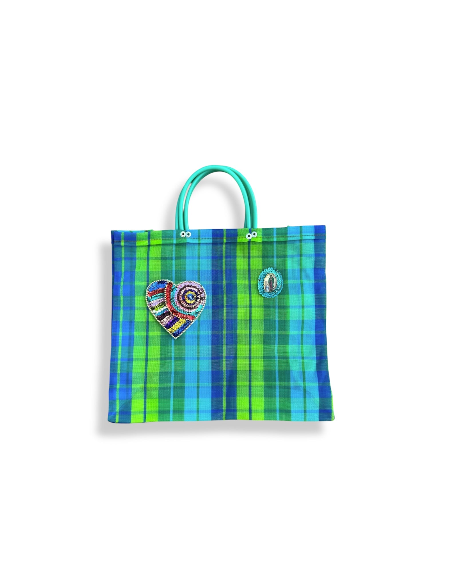 BOLSA TOTE MEDIANA CORAZÓN CUADROS