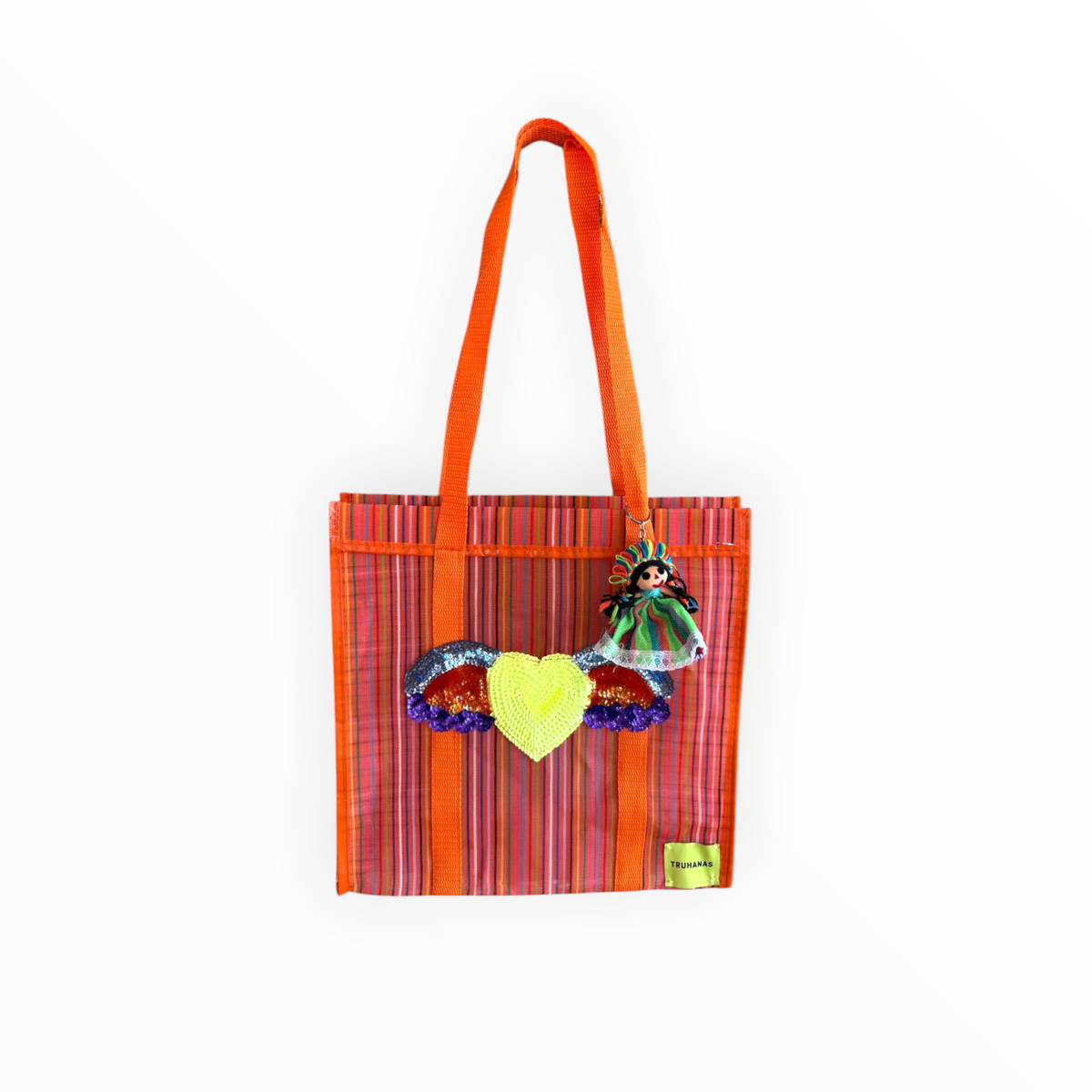 BOLSA TOTE MEDIANA NARANJA RAYAS CORAZÓN