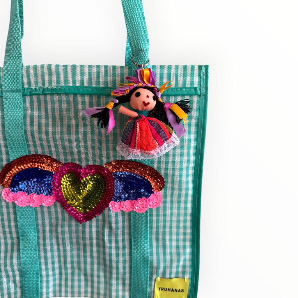 BOLSA TOTE MEDIANA TURQUESA VICHY CORAZÓN