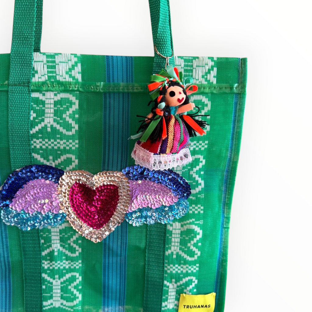 BOLSA TOTE MEDIANA VERDE MARIPOSAS CORAZÓN