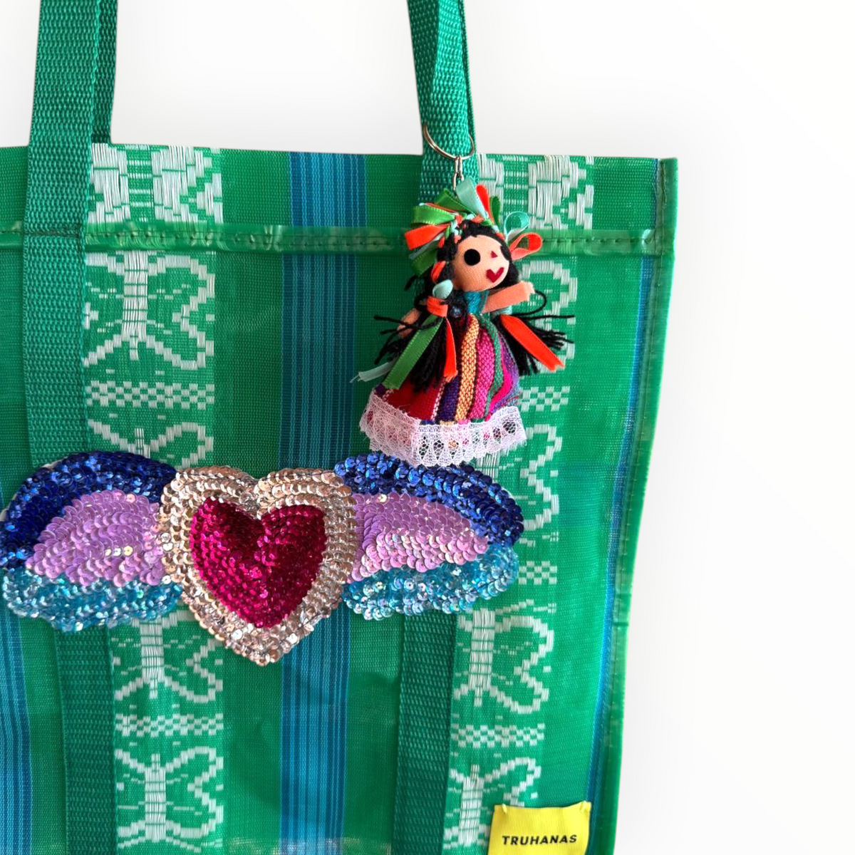 BOLSA TOTE MEDIANA VERDE MARIPOSAS CORAZÓN