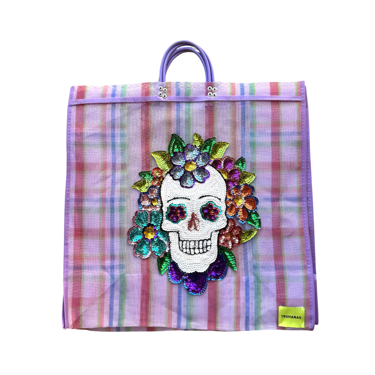 BOLSA TOTE GRANDE CUADROS LILA CALAVERA