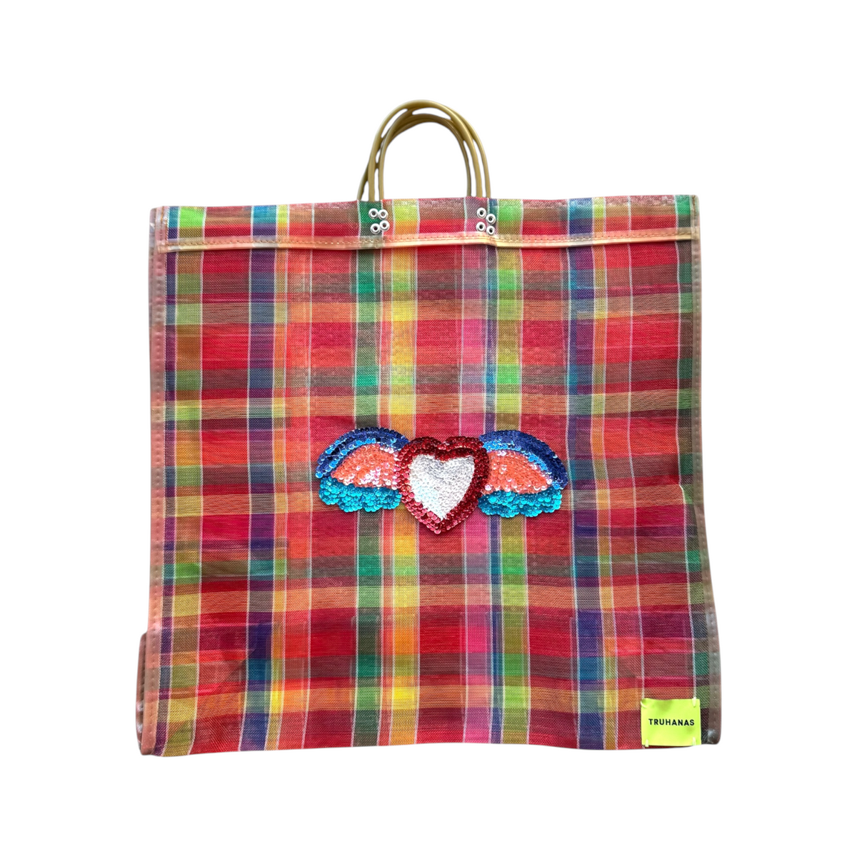 BOLSA TOTE GRANDE CUADROS AZUL CORAZON FUEGO