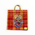 BOLSA TOTE MEDIANA CUADROS NARANJA Y AMARILLO CORAZON ROJO