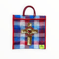 BOLSA TOTE MEDIANA CUADROS AZUL CRUZ