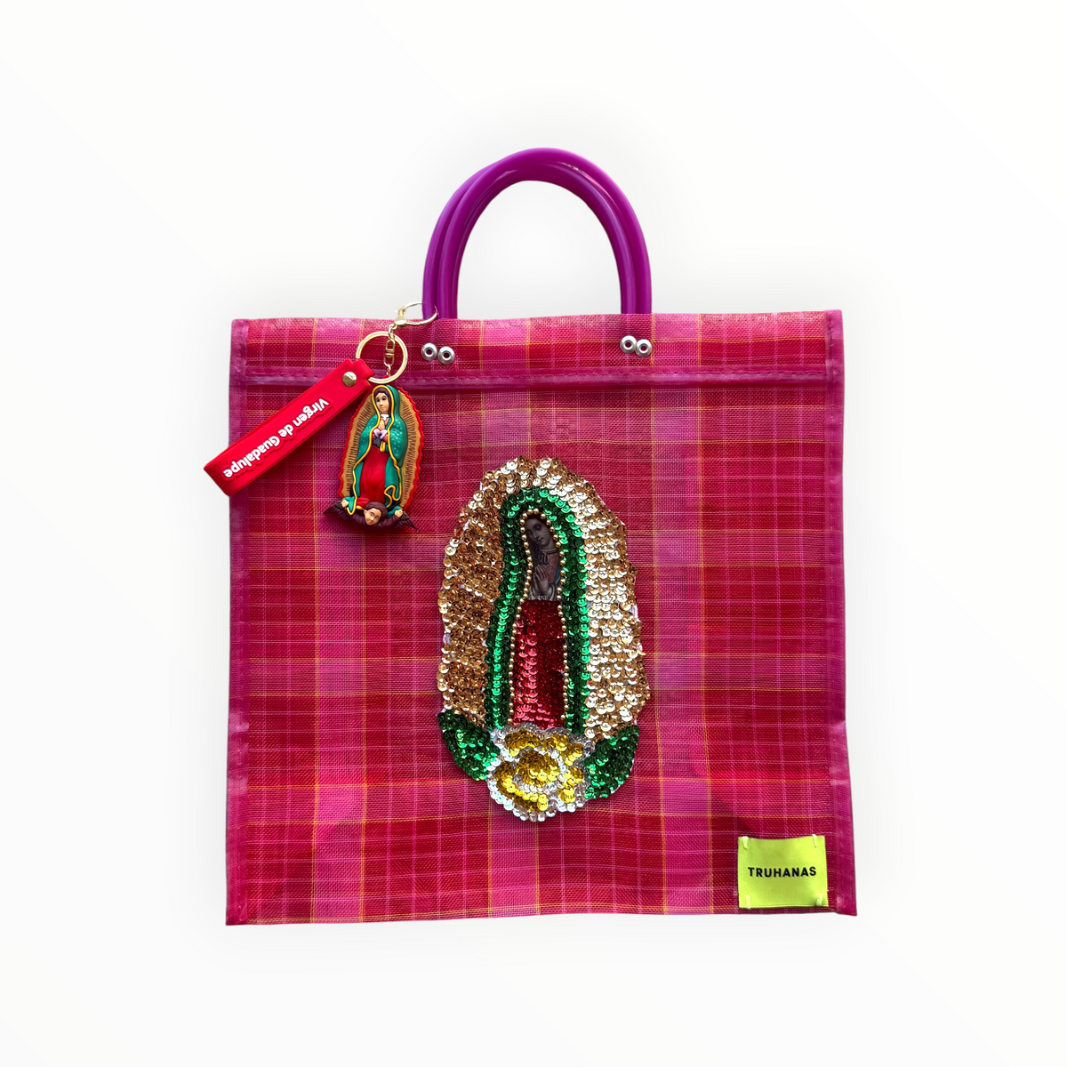 BOLSA TOTE MEDIANA FUCSIA CUADROS VIRGEN