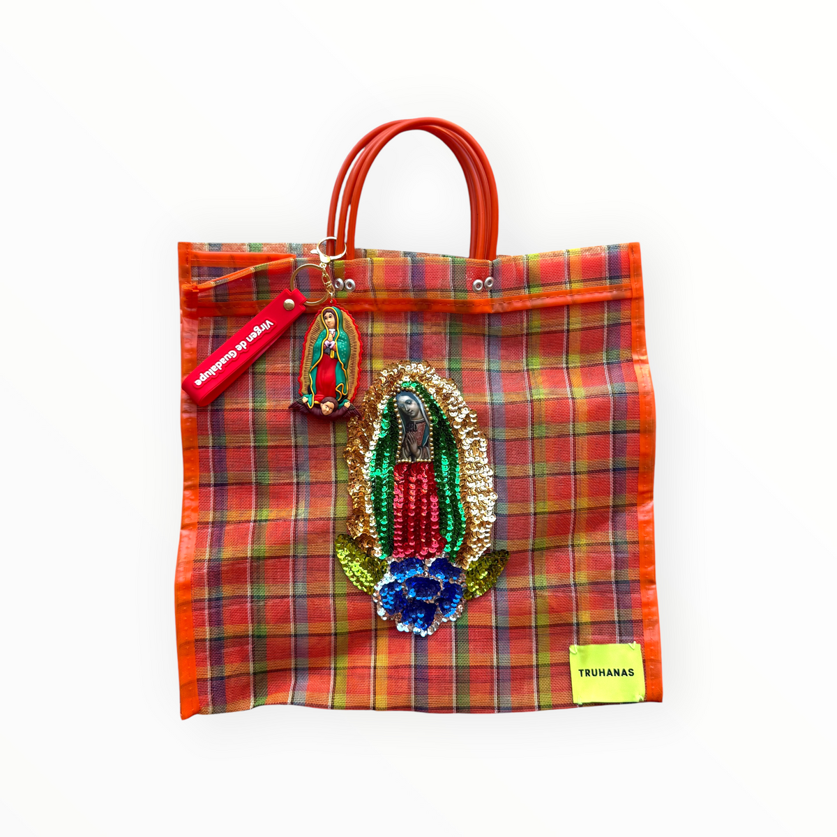 BOLSA TOTE MEDIANA NARANJA CUADROS VIRGEN