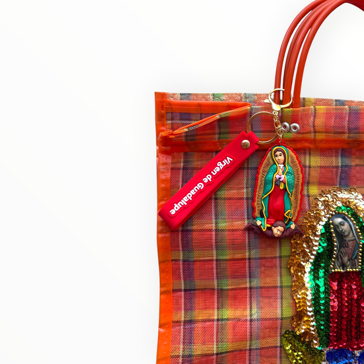 BOLSA TOTE MEDIANA NARANJA CUADROS VIRGEN