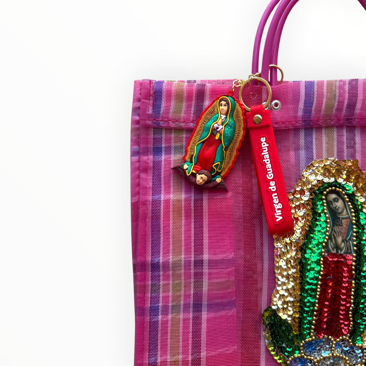 BOLSA TOTE MEDIANA CUADROS ROSA VIRGEN