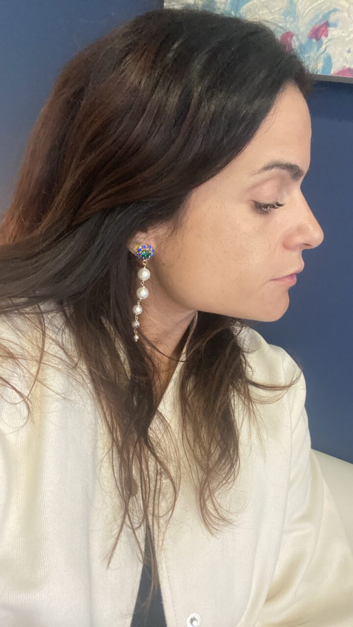 PENDIENTES PERLAS CASCADA VERDE AZUL