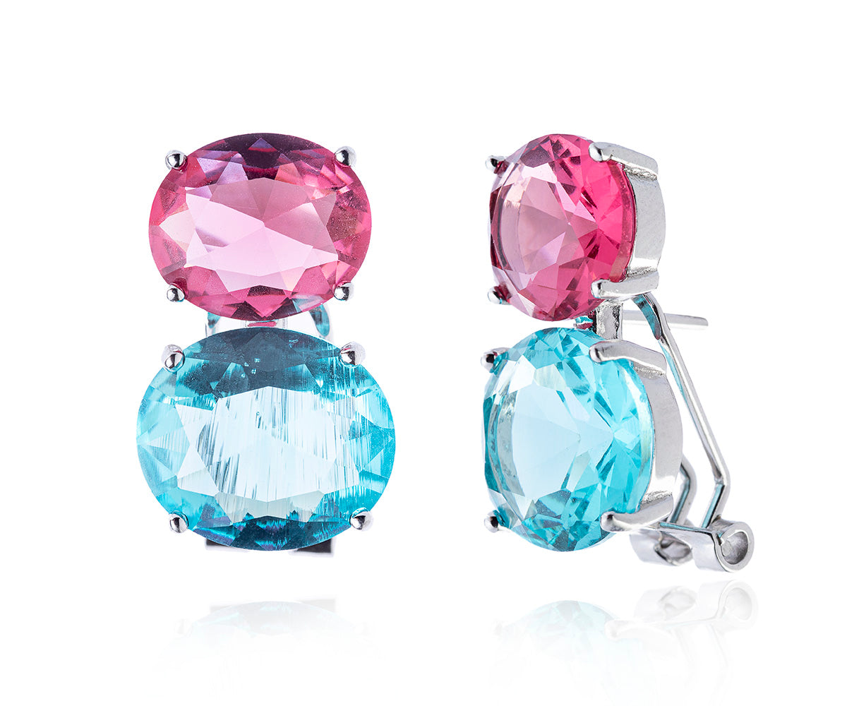 PENDIENTE DOBLE CIRCONITA ROSA AZUL