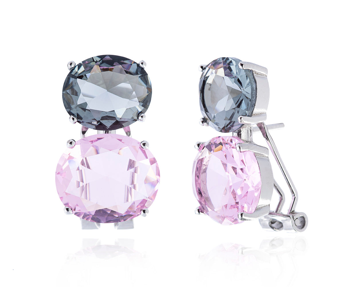 PENDIENTES DOBLE CIRCONITA GRIS Y ROSA