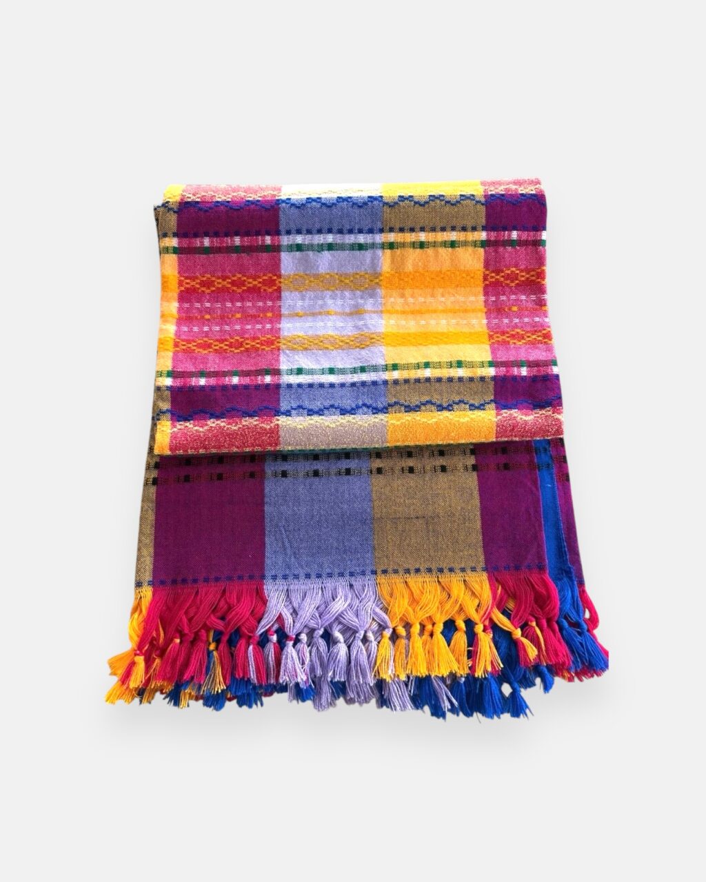MANTEL MEXICANO GRANDE RAYAS FLECOS VIOLETA