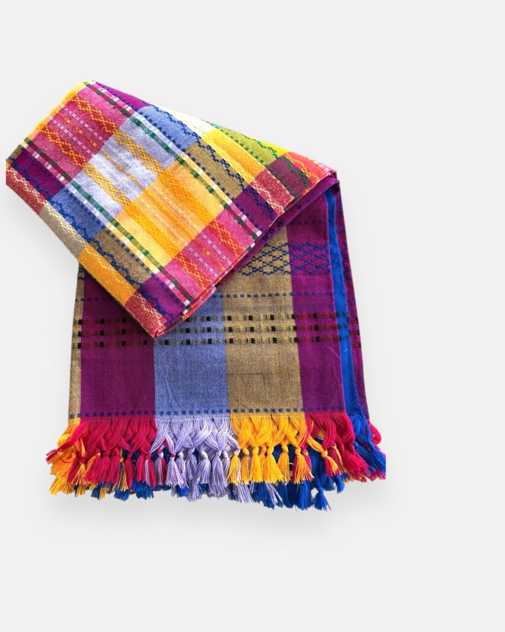MANTEL MEXICANO GRANDE RAYAS FLECOS VIOLETA