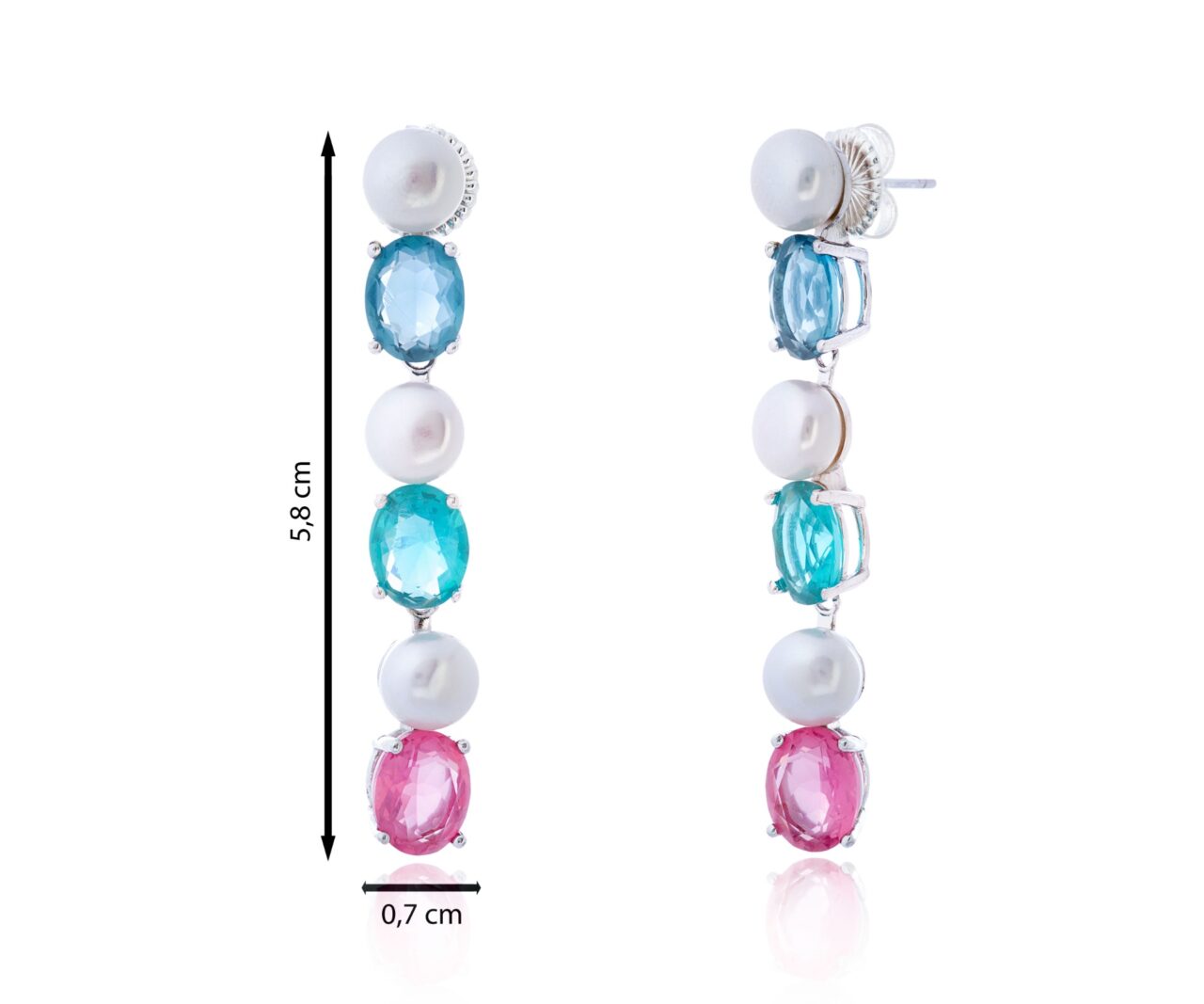 PENDIENTES LARGOS PERLAS AZUL Y ROSA