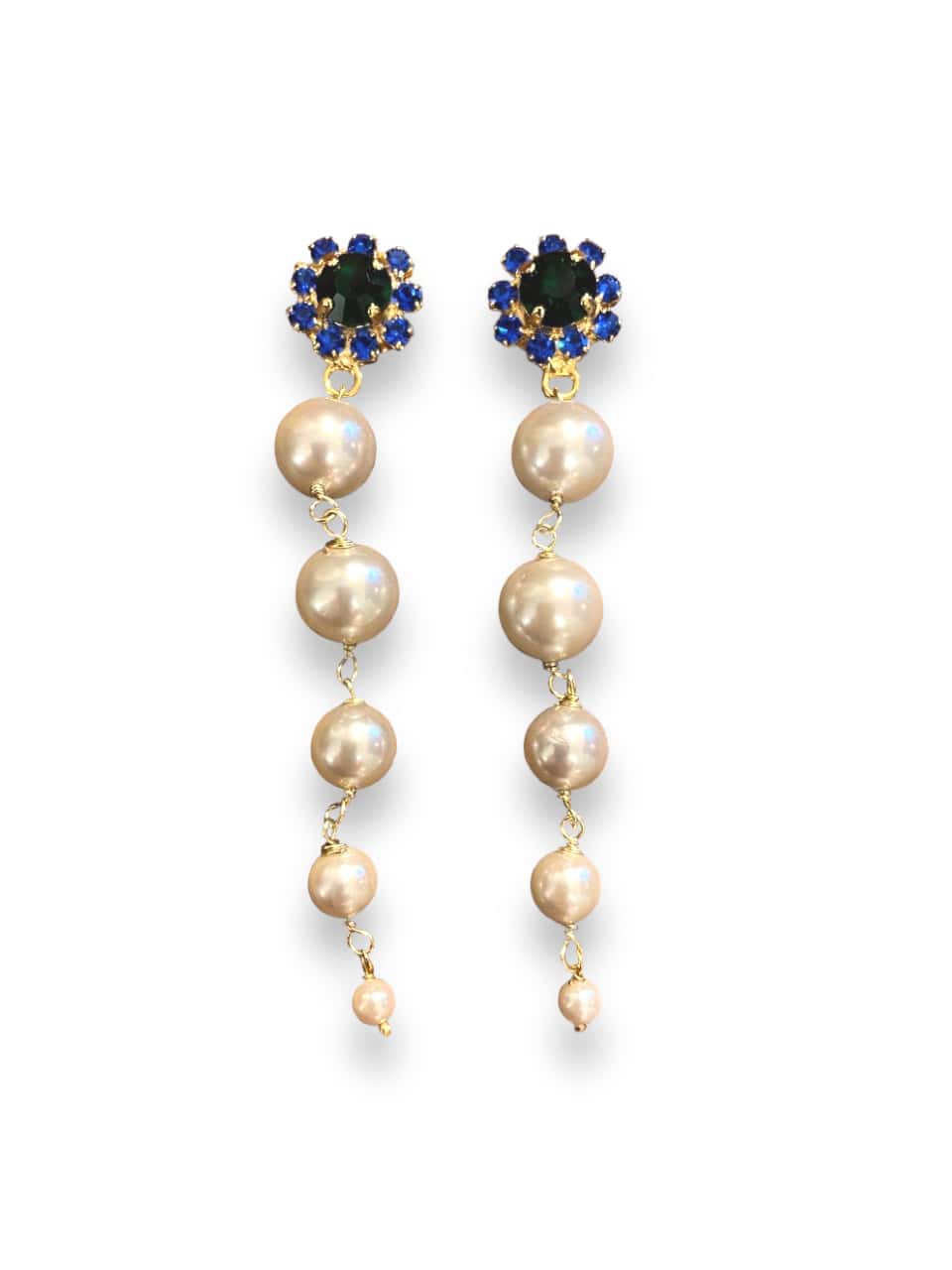 PENDIENTES PERLAS CASCADA VERDE AZUL