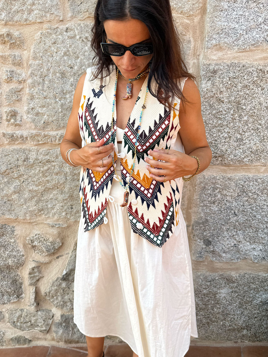CHALECO MEXICANO BLANCO ÉTNICO – ARTESANAL