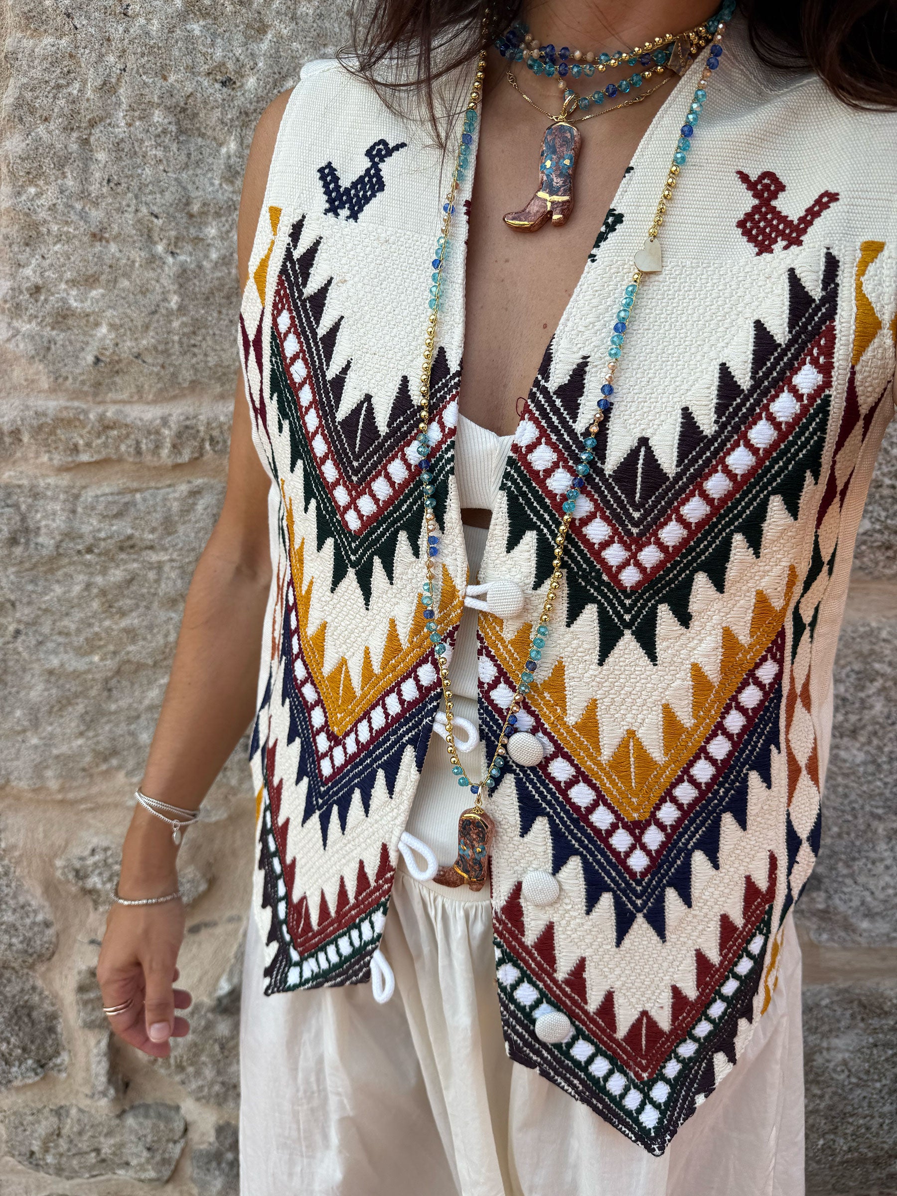 CHALECO MEXICANO BLANCO ÉTNICO – ARTESANAL